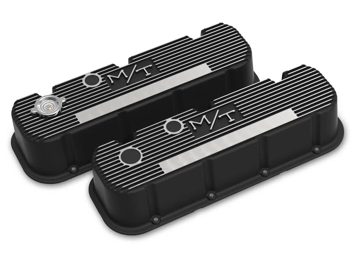 Tall M_T Valve Covers Big Block Chevy Engine Satin Black w_Machined_Logo 241-152